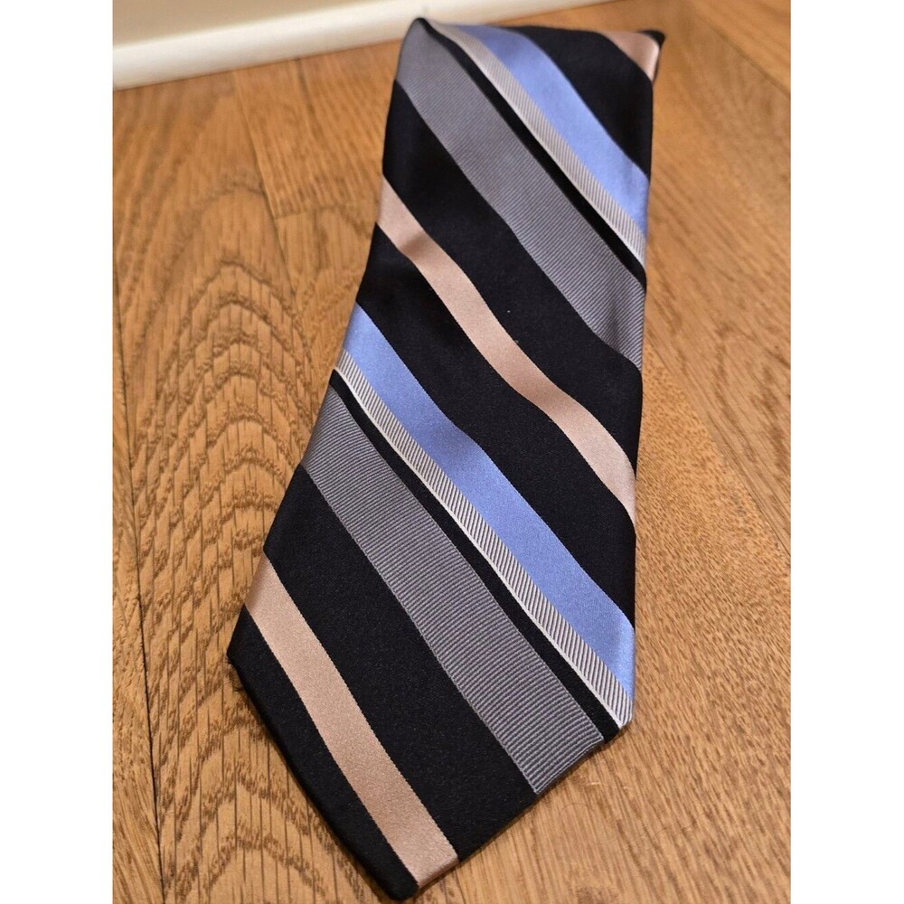 Hart Schaffner Marx Silk Men's Tie Striped Blue Black Preppy USA